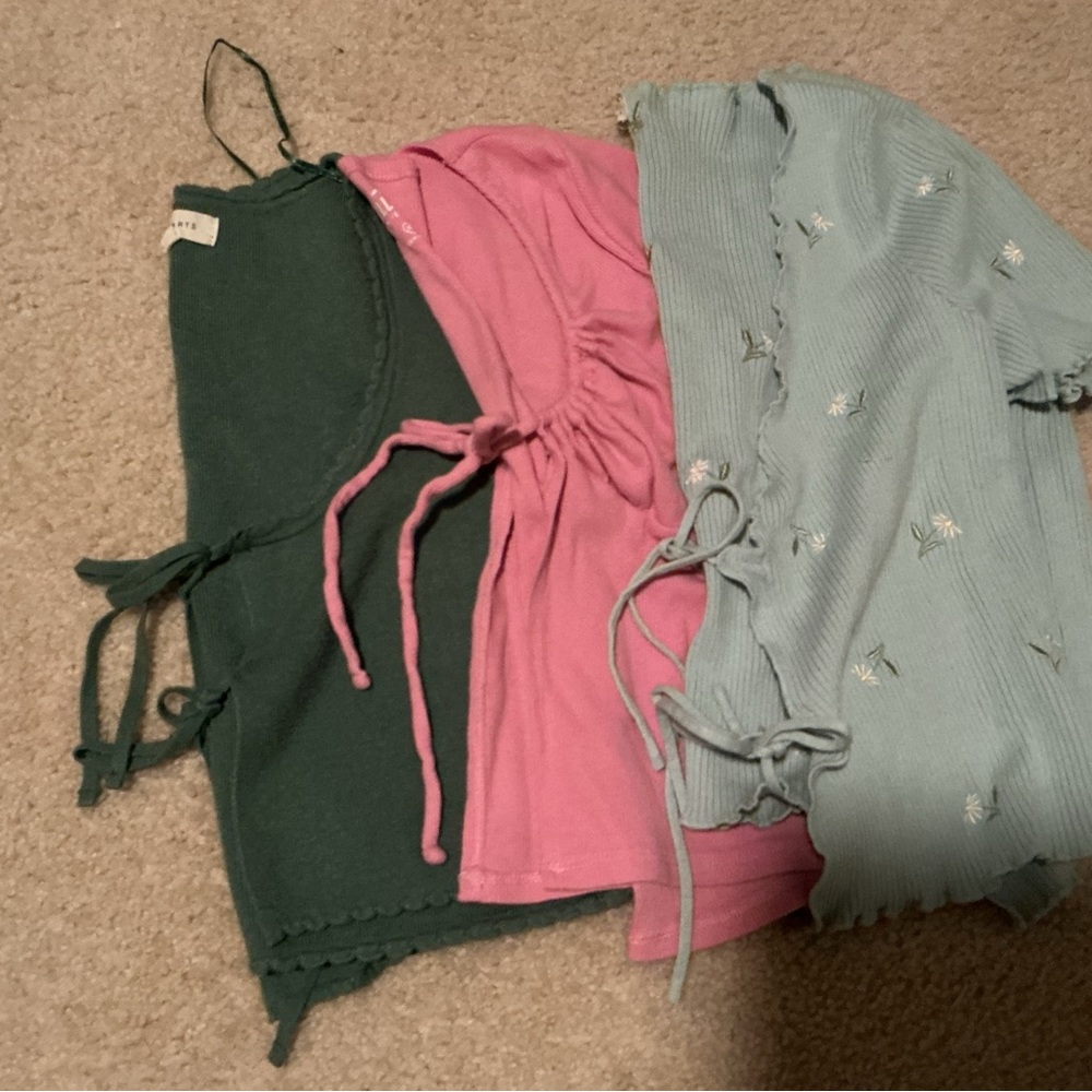 Trendy Crop Top Trio in Green, Pink, and Light Blue